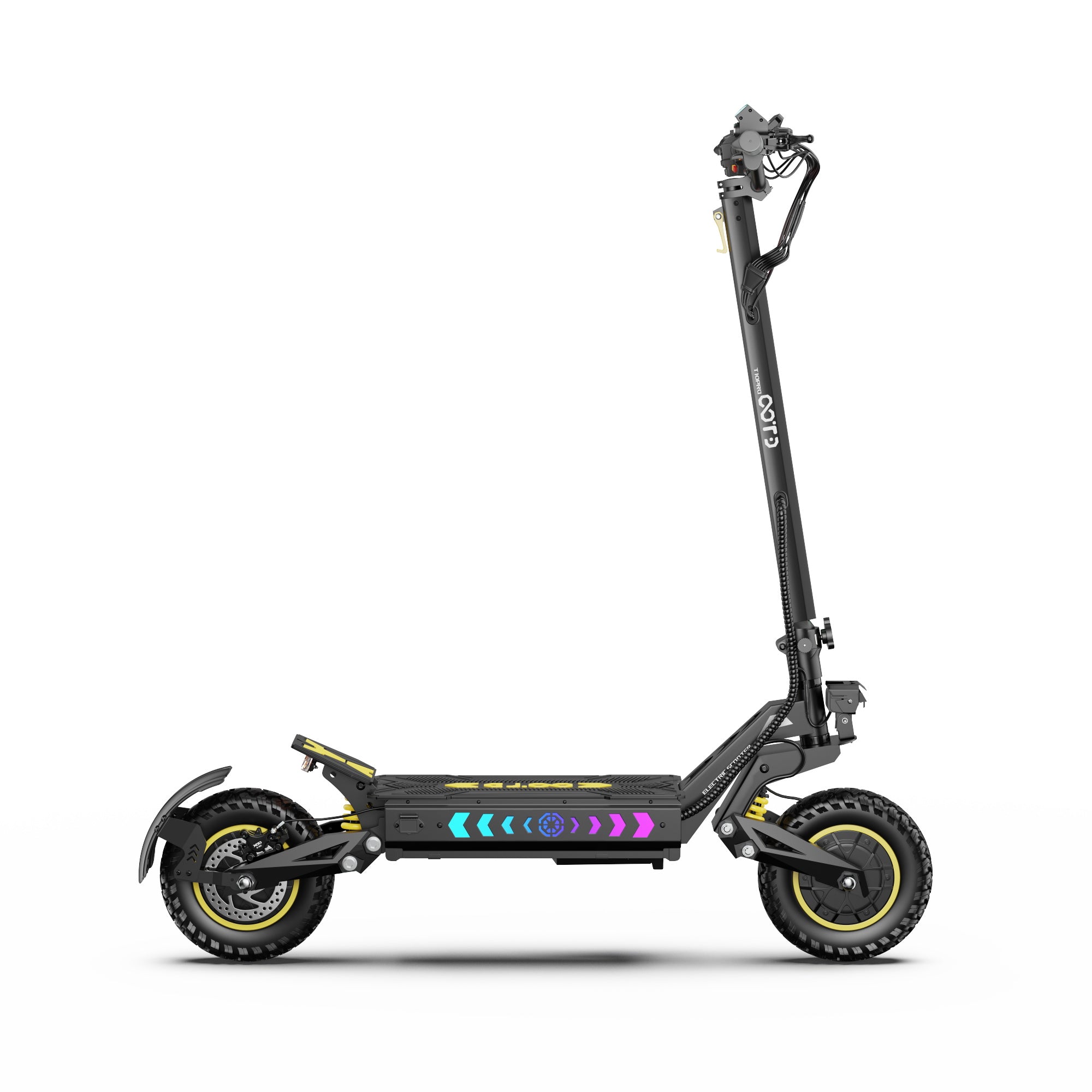 Black OOTD 10 Pro electric scooter with colorful lights on a white background