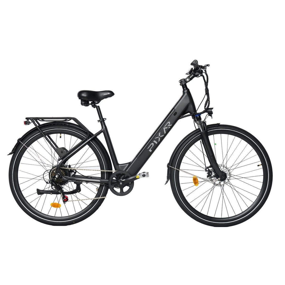 Pixar City 1 electric bicycle in black on a white background