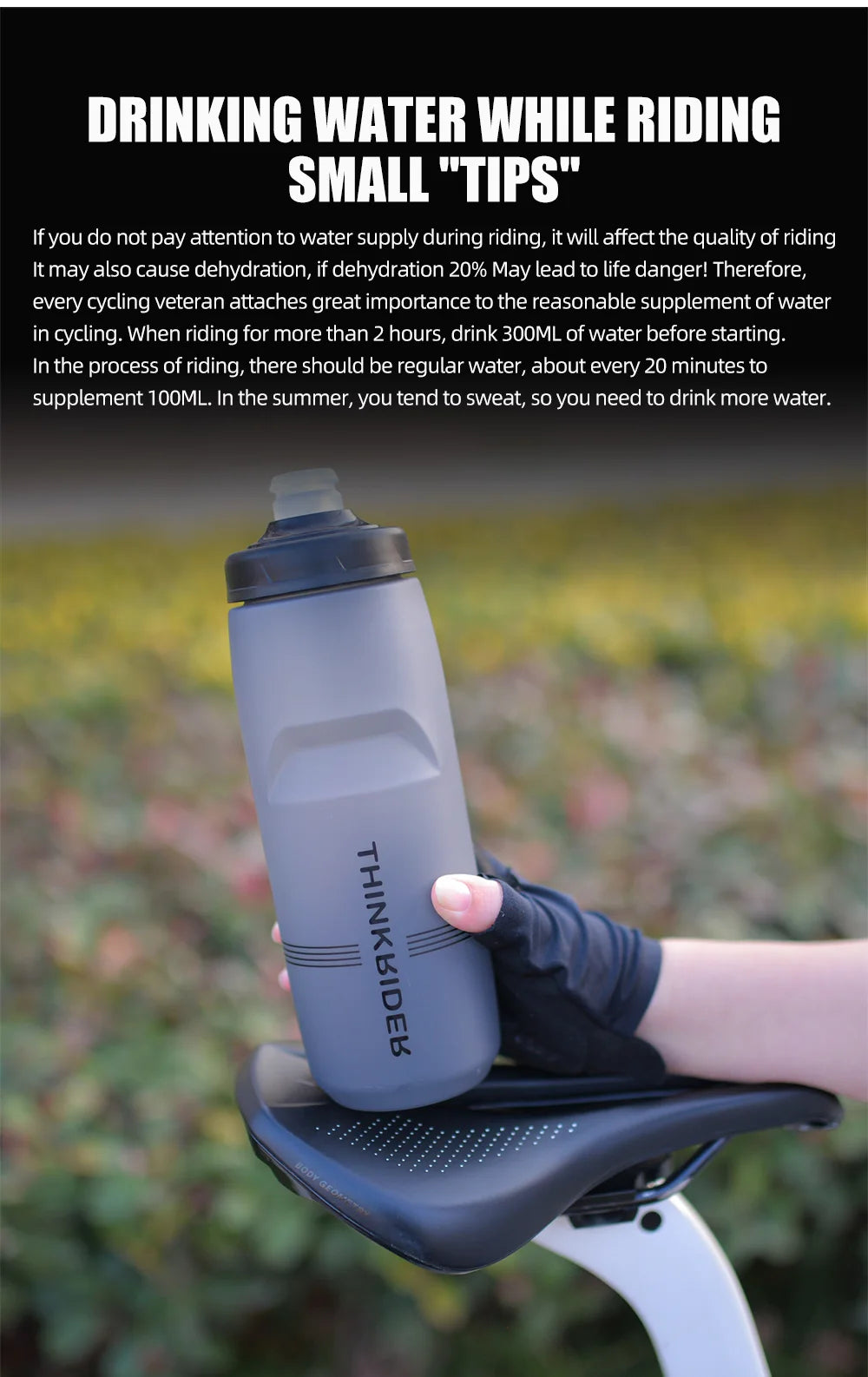 ThinkRider 620ml/750ml Bicycle Bottle MTB Road Bike Water Bottle Outdoor Sports Plastic Portable Large Capacity Drink Cycling