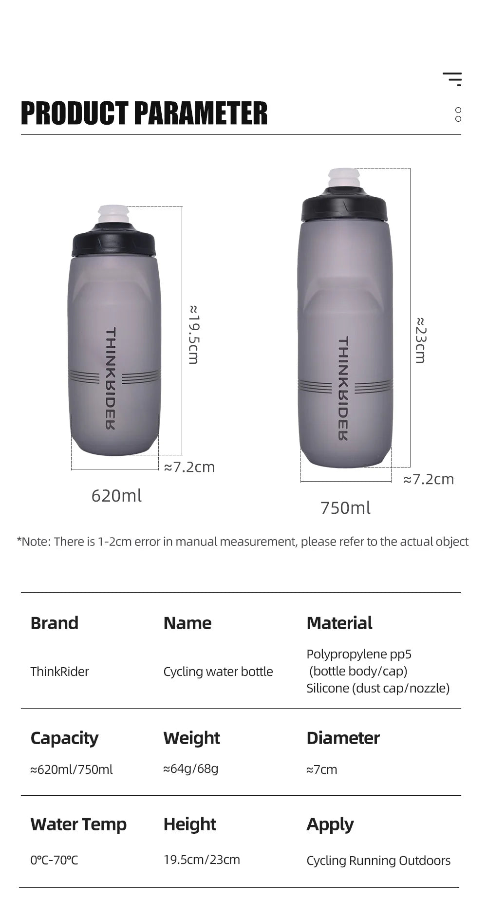 ThinkRider 620ml/750ml Bicycle Bottle MTB Road Bike Water Bottle Outdoor Sports Plastic Portable Large Capacity Drink Cycling - Pogo Cycles