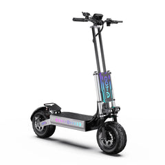 Black electric scooter with visible branding on a white background