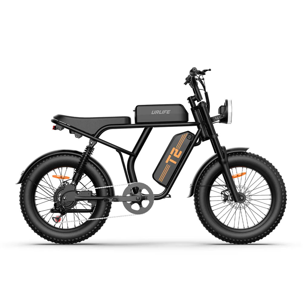 Black URLIFE T2 Off Road Electric Bike with visible branding on a white background