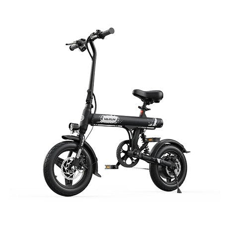 Black VARUN C14-1 Compact Folding Electric Bike on a white background  - Pogo Cycles