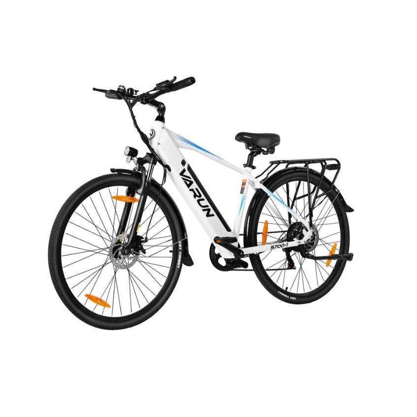 White Varun S700-1 electric bicycle with black tires on a white background