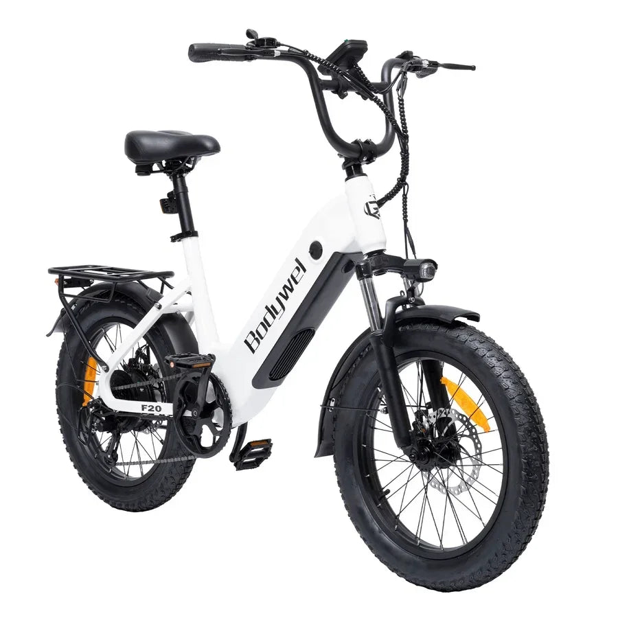 White Bodywel F20 City Electric Bike with black accents on a white background