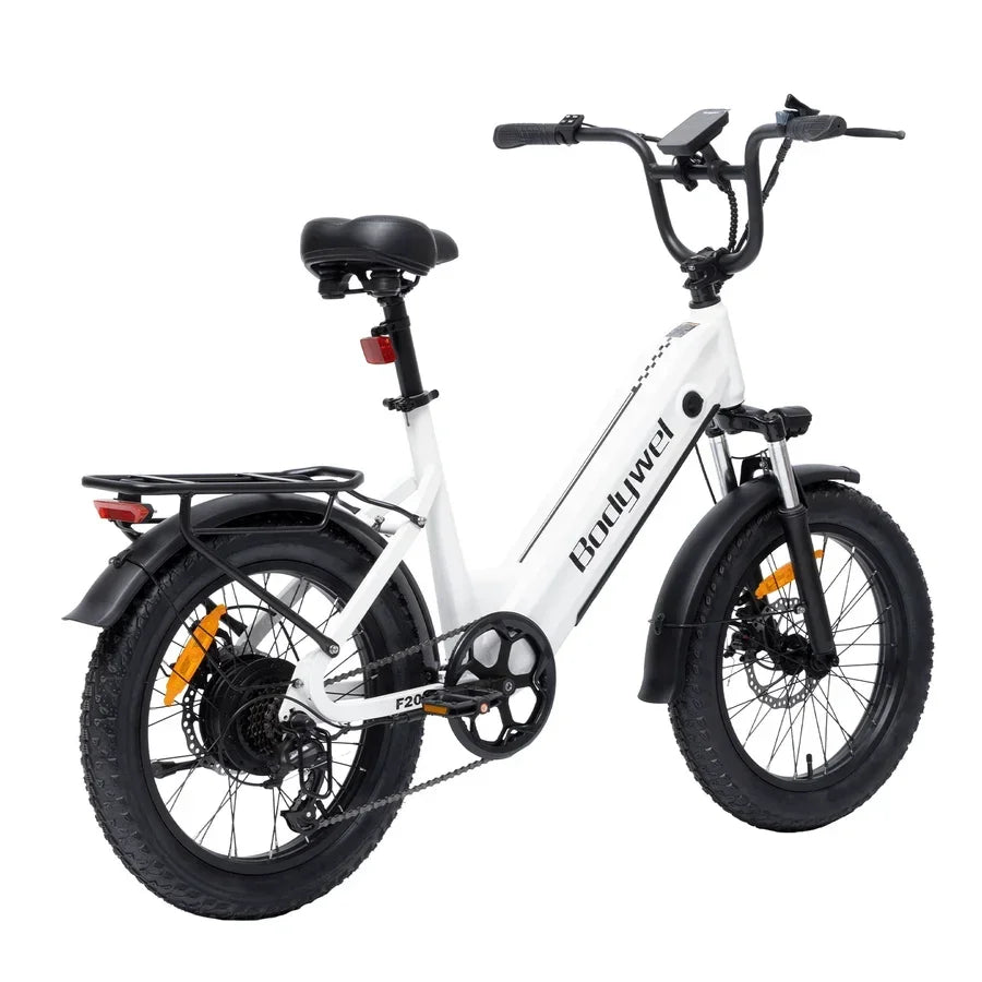 Bodywel F20 City Electric Bike in white with black components on a white background