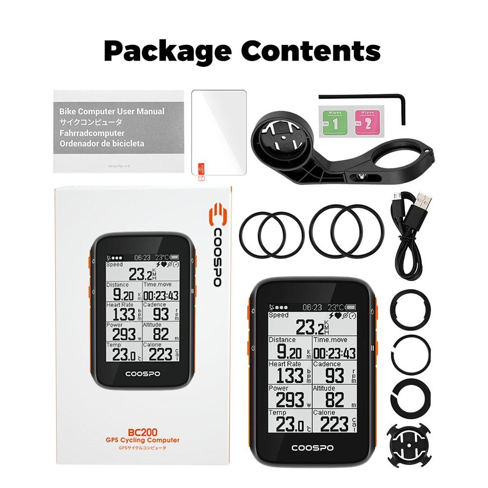 COOSPO BC200 Wireless Bicycle Computer GPS Bike Speedometer Cycling Odometer 2.6in Bluetooth5.0 ANT+ APP Sync Slope Altitude - Pogo Cycles