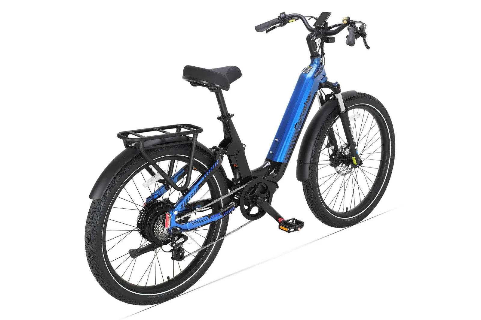 Cyrusher Sprint Electric City Bike in blue back view on a white background