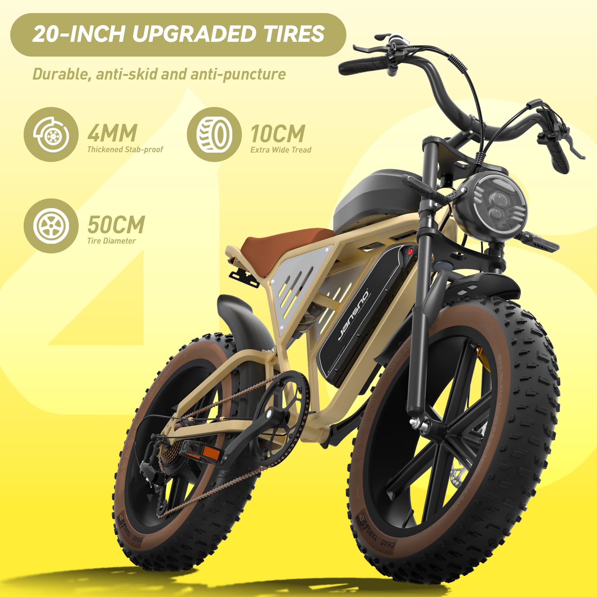 JANSNO X70 Adult E-Bike with 65 Nm Motor, 120 miles of range,48V/34Ah Newly Upgraded Dual Battery, 20’ x 4.0 All Terrain Wide Tyre E-Bike with Unlockable Multiple Performance Modes,CE certification - Pogo Cycles