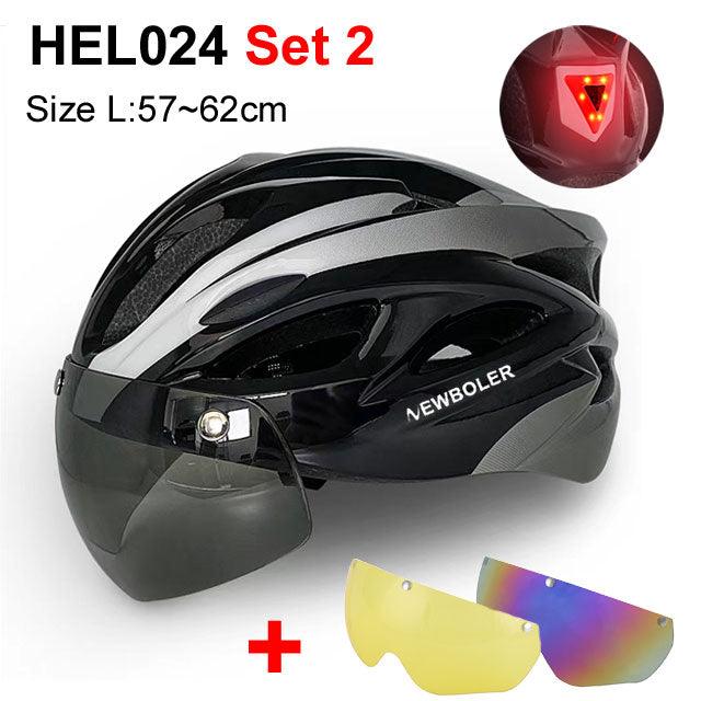 NEWBOLER Cycling Helmet Man Women LED Light Helmet Road Mountain Bike Helmet Removable Lens Riding Bicycle Helmet With Goggles - Pogo Cycles