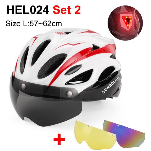 NEWBOLER Cycling Helmet Man Women LED Light Helmet Road Mountain Bike Helmet Removable Lens Riding Bicycle Helmet With Goggles - Pogo Cycles