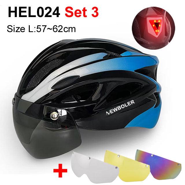 NEWBOLER Cycling Helmet Man Women LED Light Helmet Road Mountain Bike Helmet Removable Lens Riding Bicycle Helmet With Goggles - Pogo Cycles