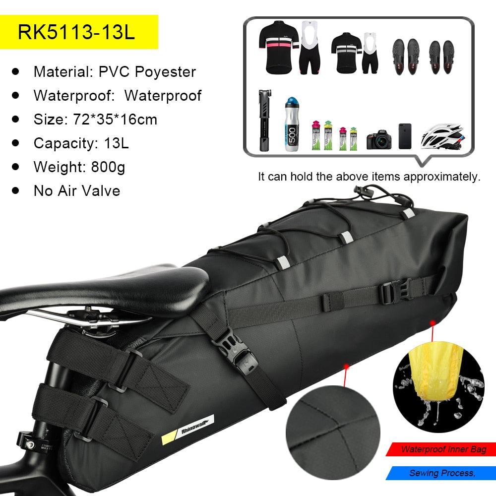 Rhinowalk Bike Waterproof Bicycle Saddle Bag Reflective Large Capacity Foldable Tail Rear Bag Cycling MTB Trunk Pannier Black - Pogo Cycles