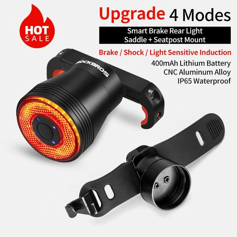 ROCKBROS Bicycle Smart Auto Brake Sensing Light IPx6 Waterproof LED Charging Cycling Taillight Bike Rear Light Accessories Q5 - Pogo Cycles