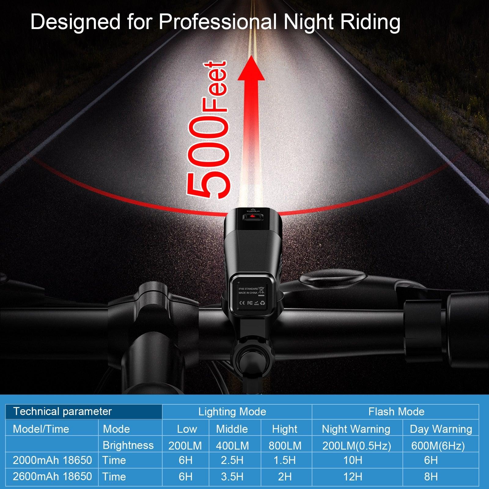 TOWILD BR800 Bike Light with Tail Light USB Rechargeable LED MTB Front Lamp Headlight Aluminum Flashlight Bicycle Light - Pogo Cycles