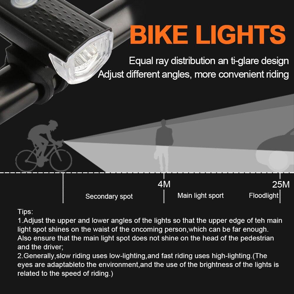 USB Rechargeable Bike Light Set Front Light with Taillight Easy to Install 3 Modes Bicycle Accessories for the Bicycle - Pogo Cycles