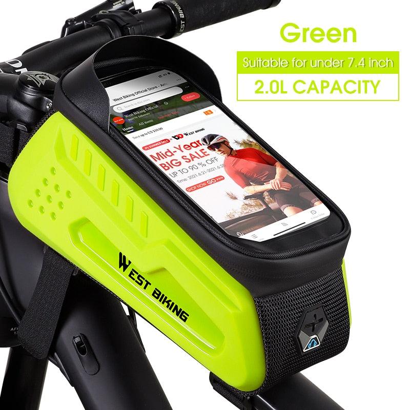 WEST BIKING Hard Shell TPU Bicycle Bag Touchscreen 6-7.4" Phone Stand Waterproof Front Beam Bag MTB Road Bike Cycling Equipment - Pogo Cycles