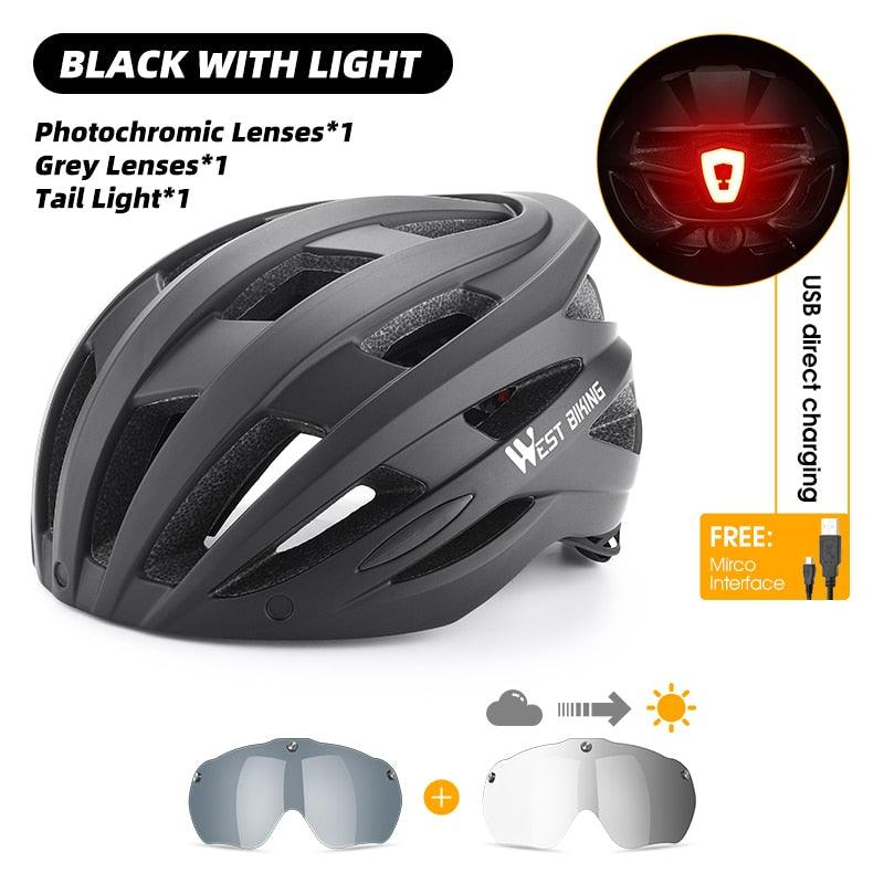 WEST BIKING Men Women Cycling Helmet With Taillight Goggles Sun Visor Lens Bicycle Helmet MTB Road Bike E-Bike Motorcycle Helmet - Pogo Cycles