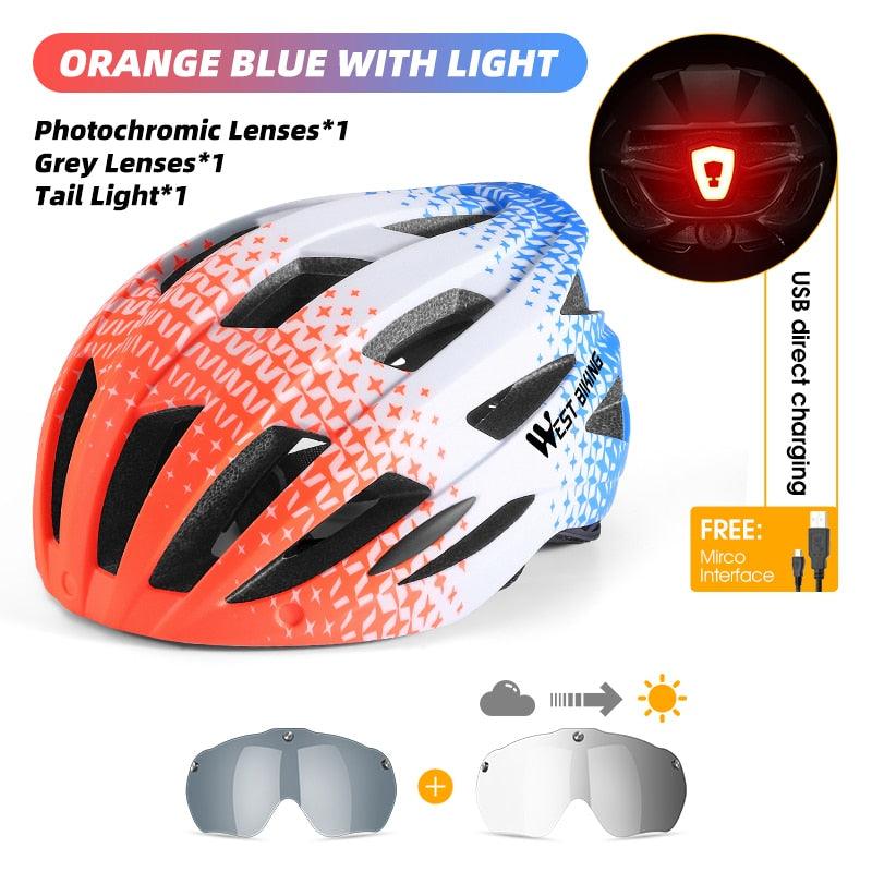 WEST BIKING Men Women Cycling Helmet With Taillight Goggles Sun Visor Lens Bicycle Helmet MTB Road Bike E-Bike Motorcycle Helmet - Pogo Cycles