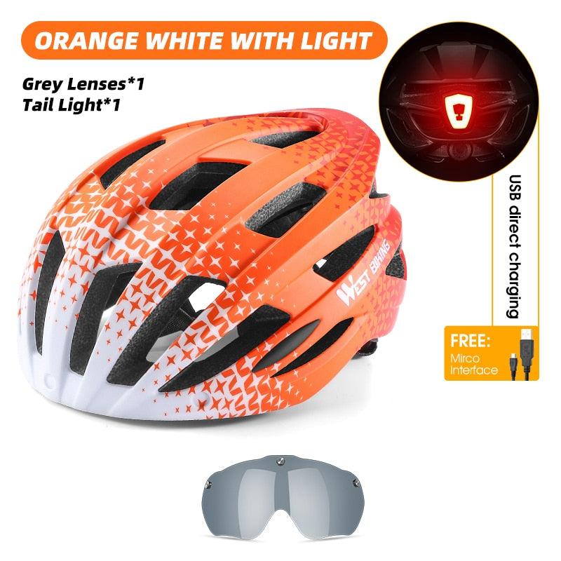 WEST BIKING Men Women Cycling Helmet With Taillight Goggles Sun Visor Lens Bicycle Helmet MTB Road Bike E-Bike Motorcycle Helmet - Pogo Cycles