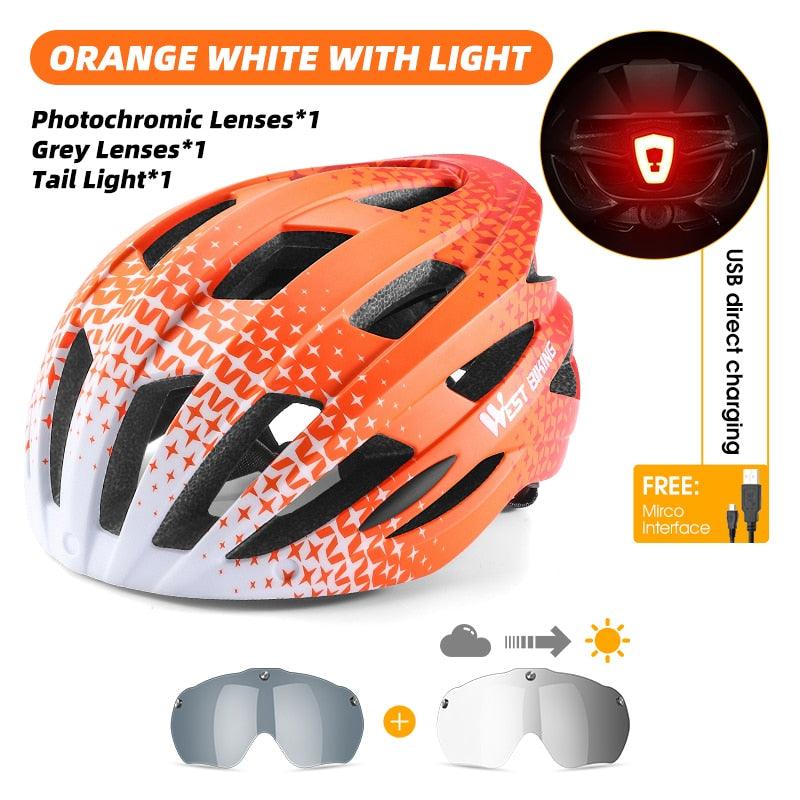 WEST BIKING Men Women Cycling Helmet With Taillight Goggles Sun Visor Lens Bicycle Helmet MTB Road Bike E-Bike Motorcycle Helmet - Pogo Cycles