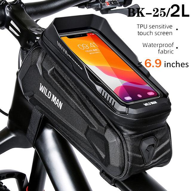 WILD MAN Bike Bag 2L Frame Front Tube Cycling Bag Bicycle Waterproof Phone Case Holder 7.4 Inches Touch Screen Bag Accessories - Pogo Cycles