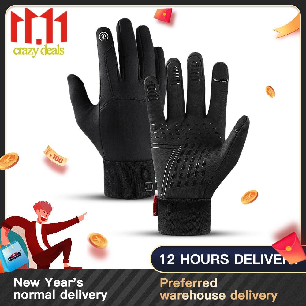 Winter Gloves Men Cycling Bike Women Thermal Fleece Cold Wind Waterproof Touch Screen Bicycle Warm Outdoor Running Skiing Mitten - Pogo Cycles available in cycle to work