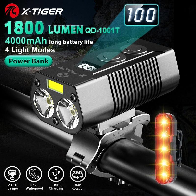 X-Tiger Bike Light Headlight Bicycle Lamp With Power Bank Rechargeable LED 5200mAh MTB Bicycle Light Flashlight Bike Accessories - Pogo Cycles