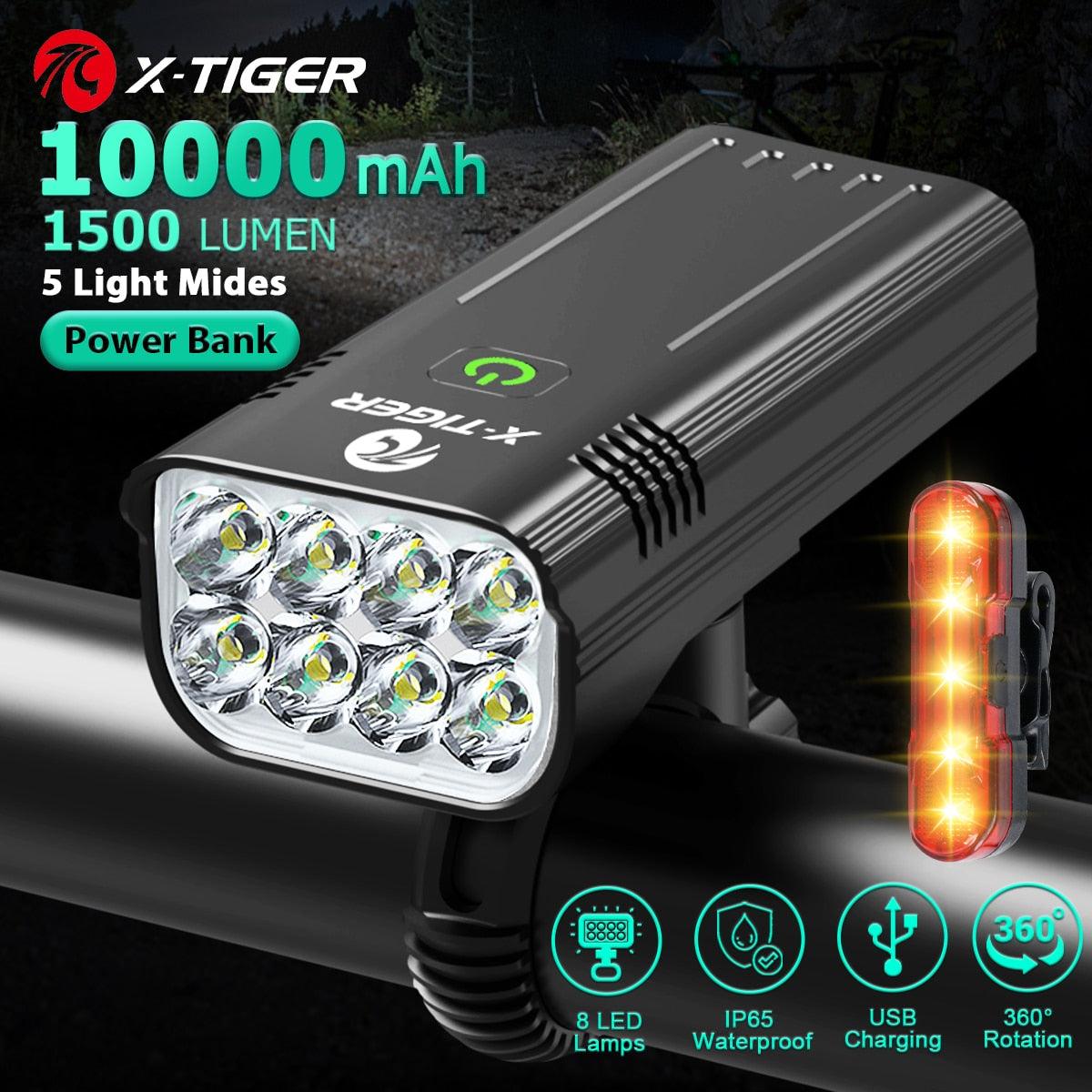 X-Tiger Bike Light Headlight Bicycle Lamp With Power Bank Rechargeable LED 5200mAh MTB Bicycle Light Flashlight Bike Accessories - Pogo Cycles