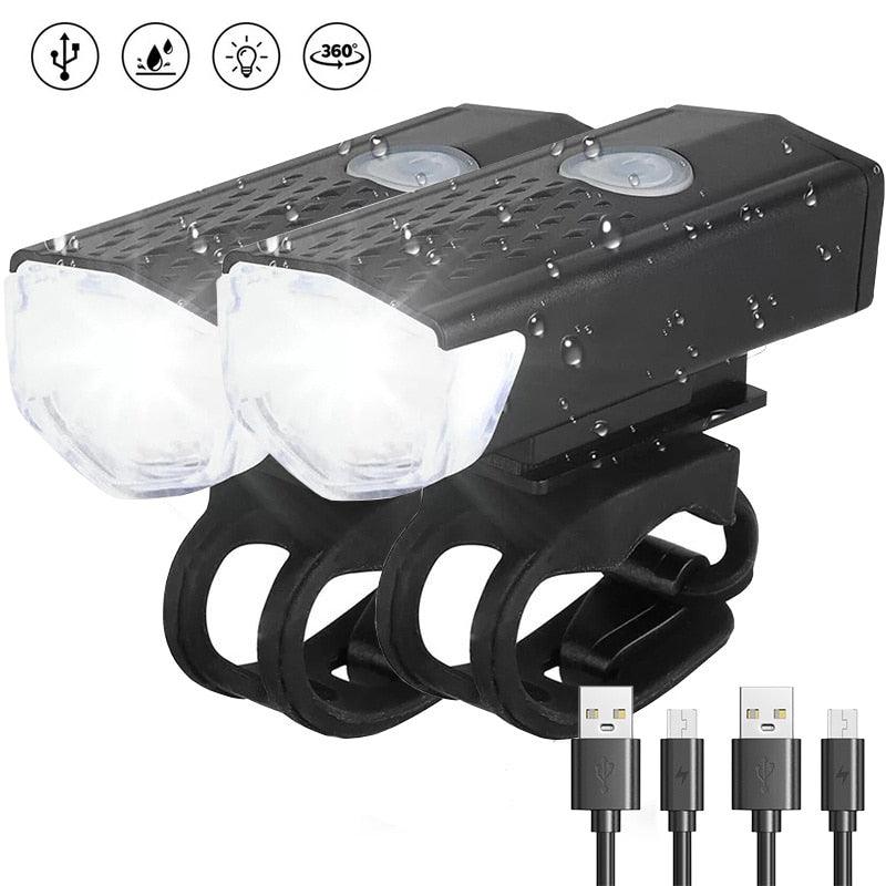 Bike Bicycle Light USB LED Rechargeable Headlight Set Rainproof Cycling Front Back Headlight Lamp Bicycle Warning Flashlight - Pogo Cycles