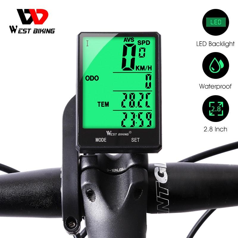 WEST BIKING 2.8" Large Screen Bicycle Computer Wireless Wired Bike Computer Waterproof Speedometer Odometer Cycling Stopwatch - Pogo Cycles