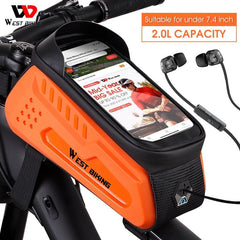 WEST BIKING Hard Shell TPU Bicycle Bag Touchscreen 6-7.4" Phone Stand Waterproof Front Beam Bag MTB Road Bike Cycling Equipment - Pogo Cycles